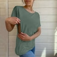 thumbnail image 1 of Tshirts for Women's Solid Color Round Tie Zipper Loose Casual Short Sleeved Top Fashion Clothing, 1 of 5
