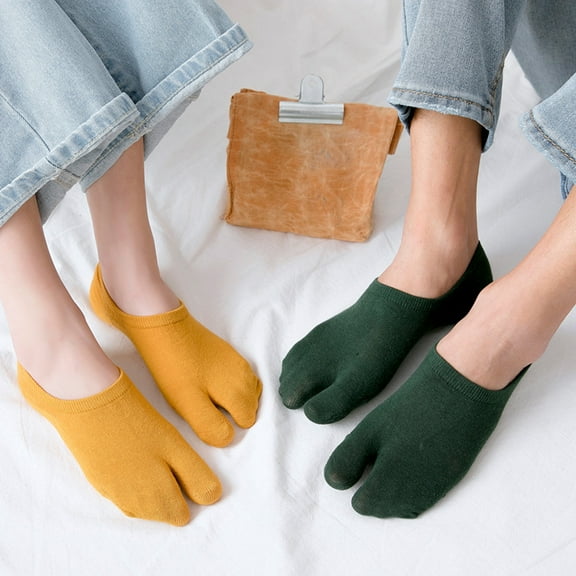 Tshsdpx 1 Pair Men Women Solid Color No Show Split Toe Non-slip Elastic Low Cut Socks