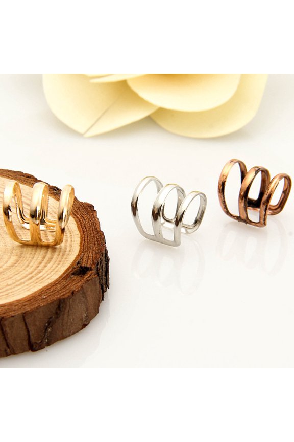 1Pc Ear Clip Cuff Simple Dual Use Women Adjustable 3-ring Hollow Finger Ring for Shopping Travel