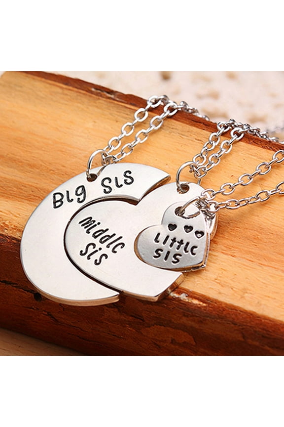 Broken Heart Sisters Matching Big Middle Little Sister Letter Carved Love Necklace