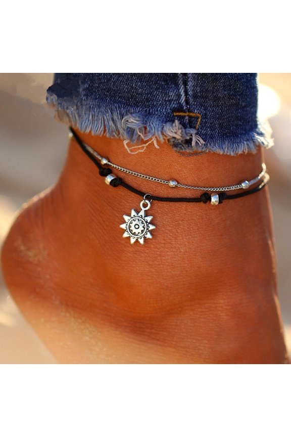 Chain Anklet Sun Shape Convenient to Store Silver Color Women Foot Anklet Jewelry for Gifts