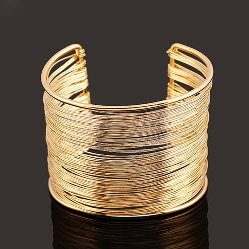 Tshsdpx Fashion Women's Multilayer Metal Wires Strings Open Bangle Wide Cuff Bracelet
