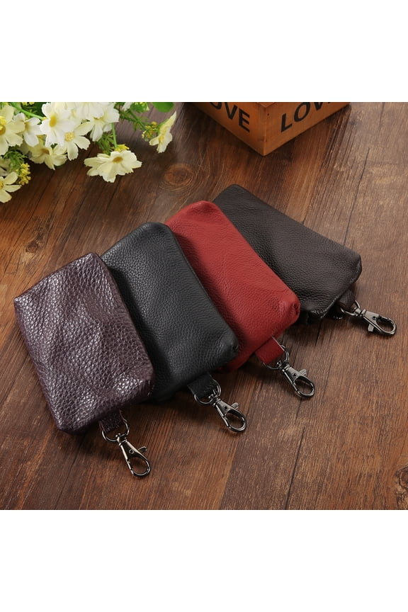 Genuine Leather Key Holder Wallet Men Keys Organizer Women Zipper Key Chain Case