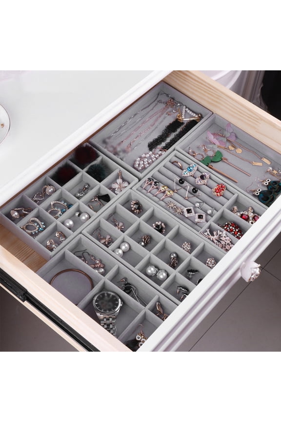 Jewelry Box Multi-Grids Classification Storage Flannel Necklace Rings Earrings Storage Case for Home