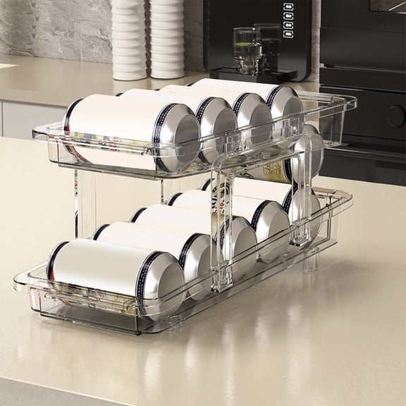 Tshsdpx Refrigerator Beverage Can Storage Rack Soda Can Organizer Easy Access Transparent Two-Tier Design Beverage Can Holder Drink Organizer