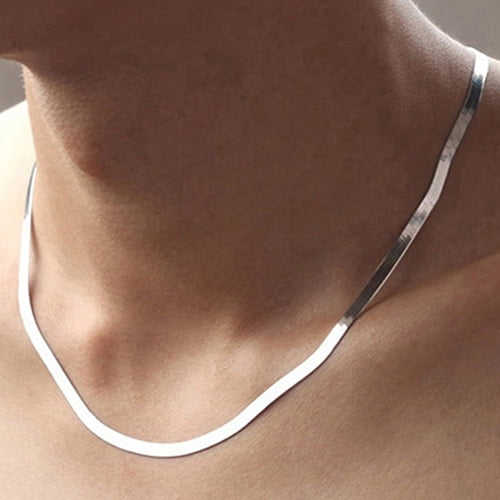 Tshsdpx Women Men Simple Silver Plated Flat Gift Snake Chain Herringbone Choker Necklace