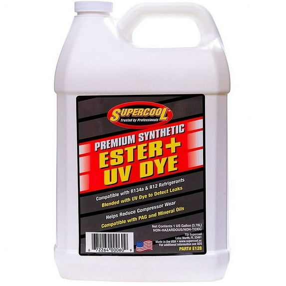 Supercool A/C Compressor Ester Lubricant w/UV Dye, 1 gal, Bottle, Yellow E128