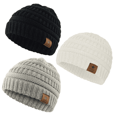 Tsioloow Baby Beanies Toddler Warm Knit Winter Hat Soft Cute Baby Hats Boys Girls Cozy Chunky Infant Caps Newborn Hats Beanie for Kids Black&White&Light Grey One Size