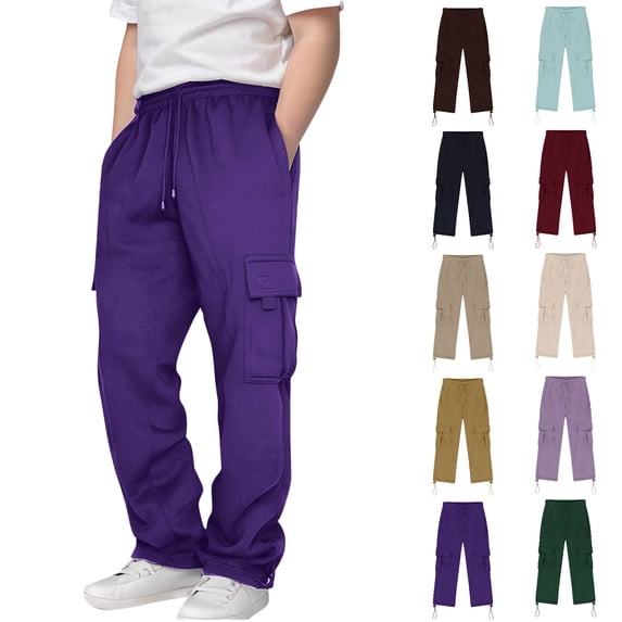 Tsivenald Boys Cargo Baggy Pants Lightweight Wide Leg Lounge Pants Elastic Drawstring Waist Sweat Pant for Boys (3-14 Years)