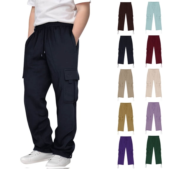 Tsivenald Boys Cargo Baggy Pants Lightweight Wide Leg Lounge Pants Elastic Drawstring Waist Sweat Pant for Boys (3-14 Years)