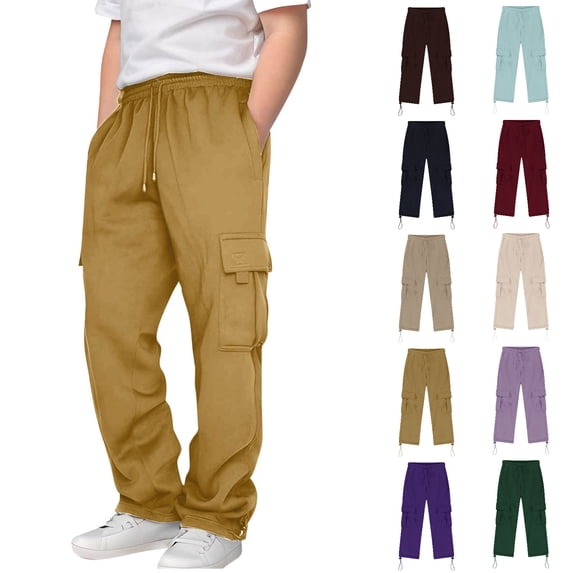 Tsivenald Boys Cargo Baggy Pants Lightweight Wide Leg Lounge Pants Elastic Drawstring Waist Sweat Pant for Boys (3-14 Years)