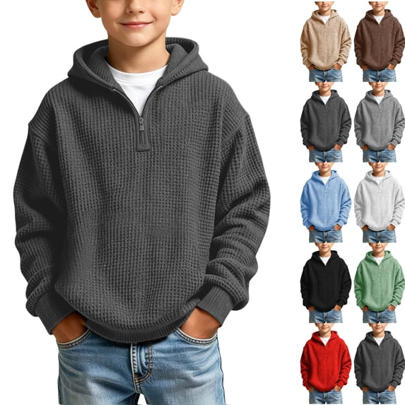 Tsivenald Boys Oversized Hoodies Knit Fleece Pullover Sweatshirts Kids Fashion Casual Outfits Fall Winter Clothes(11-12 Yeas, Dark Gray)
