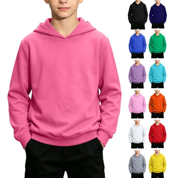 Tsivenald Boys Pullover Hoodies Soft Solid Classic Pull-On Hooded Sweatshirts for Kids (11-12 Years,Hot Pink)