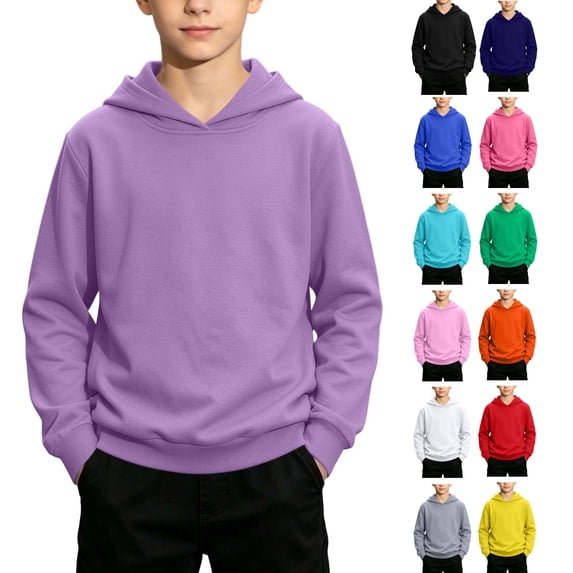 Tsivenald Boys Pullover Hoodies Soft Solid Classic Pull-On Hooded Sweatshirts for Kids (14-15 Years,Purple)
