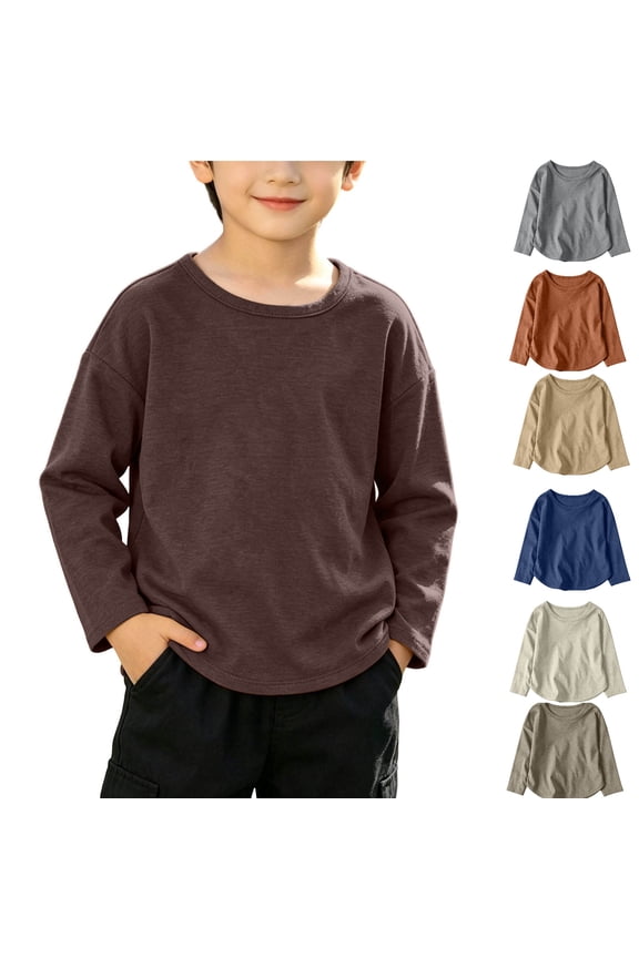 Boys Sweatshirt Shirts Crew Neck Pullover Kid Fleece Sweatshirt Lightweight Long Sleeve Tops, Coffee, Age 9-15 Months