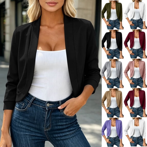 Tsivenald Cardigan for Women 3/4 Sleeve Cropped Cardigans Lightweight Casual Open Front Sweaters, (Black Size S-XXL)