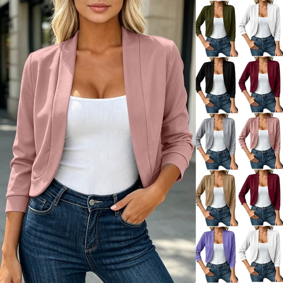 Tsivenald Cardigan for Women 3/4 Sleeve Cropped Cardigans Lightweight Casual Open Front Sweaters, (Pink Size S-XXL)