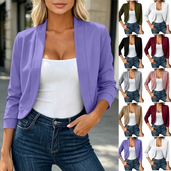 Tsivenald Cardigan for Women 3/4 Sleeve Cropped Cardigans Lightweight Casual Open Front Sweaters, (Purple Size S-XXL)