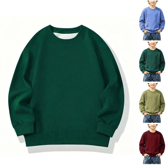 Tsivenald Cotton Boys Sweatshirt Oversized Long Sleeve Sweatshirt Casual Soft Fall Winter Kids Clothing Solid Hoodie Coat Tops(12-13 Years,Green)