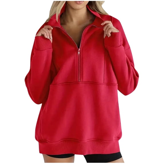 Tsivenald Hoodie Sweatshirt for Women Solid Color Half Zip Stand Collar Long Sleeve Oversized Sweatshirts Comfort Loose Fit Womens Casual Tops Tops for Women