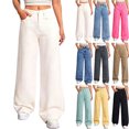 thumbnail image 1 of Tsivenald Jeans for Womens Wide Leg High Waist Stretchy Denim Pants Casual Baggy Jean Trousers Size S-XXL, 1 of 5