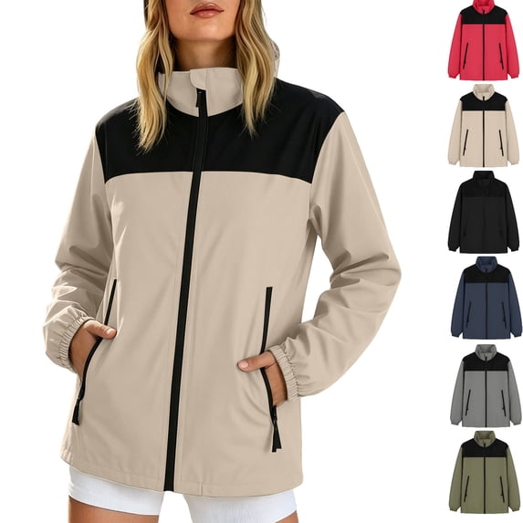 Tsivenald Ladies' Outdoor Waterproof Jacket With Pocket Jacket, Khaki M-4XL