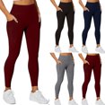thumbnail image 1 of Tsivenald Leggings for Women Tummy Control Leggings with Pocket High Waist Athletic Yoga Pants Casual Soft Stretch Tights for Women, (Wine, Size S-2XL), 1 of 5