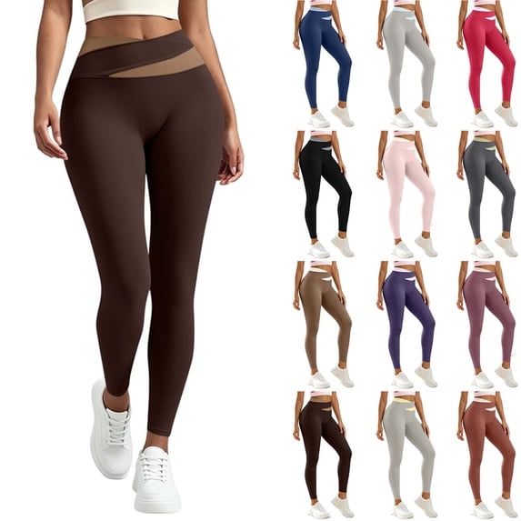 Tsivenald Leggings for Women Tummy Control Workout Pants Tights Pants Casual Soft Stretch Pants Workout Athletic Yoga Leggings Size S-XXXL, (Coffee, Size S-3XL)