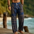 thumbnail image 1 of Tsivenald Linen Pants for Men Straight Leg Daily Trousers with Tribal Print and Elastic Waist Drawstring Mens Casual Pants, 1 of 5