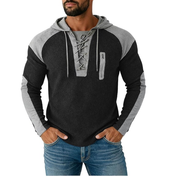 Tsivenald Men's Hooded Sweatshirt Faux Suede Splicing Design Drawstring Adjustable Casual Long Sleeve Pullover for Daily Wear