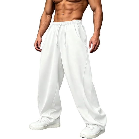 Tsivenald Men's Pants Baggy Wide Leg Fashion Trousers with Deep Side Pockets Mens Workout Sweatpants