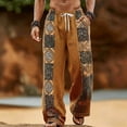 thumbnail image 1 of Tsivenald Men's Pants Wide Leg Boho Lounge Trousers Patchwork Ethnic Geometric Pattern Soft Wrinkle Resistant Side Pocket Mens Holiday Pants, 1 of 5