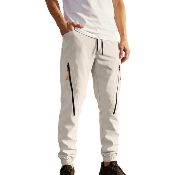 Tsivenald Mens Cargo Jogger Pants Elastic Waist Drawstring Zipper Pockets Work Pants Lightweight Outdoor Casual Cuffed Work Trousers