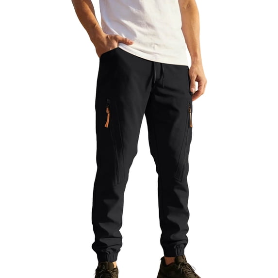 Tsivenald Mens Cargo Jogger Pants Elastic Waist Drawstring Zipper Pockets Work Pants Lightweight Outdoor Casual Cuffed Work Trousers