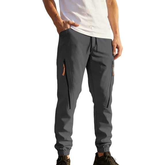 Tsivenald Mens Cargo Jogger Pants Elastic Waist Drawstring Zipper Pockets Work Pants Lightweight Outdoor Casual Cuffed Work Trousers