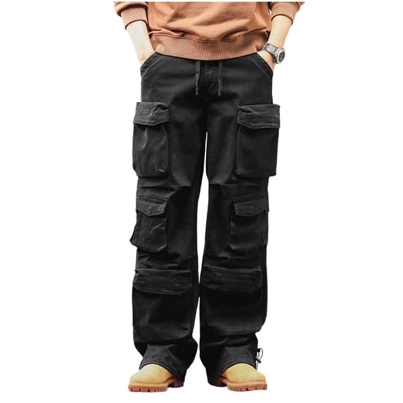 Tsivenald Mens Cargo Work Pants Ultra Wide Leg Cargo Pants with Multi Pockets Adjustable Drawstring Workout Trousers Casual Work Pants for Men
