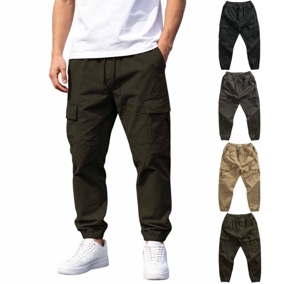 Tsivenald Mens Jogger Cargo Pants Drawstring Elastic Waist Work Pants Fabric Hiking Pants Workout Tactical Joggers Sweatpants for Men