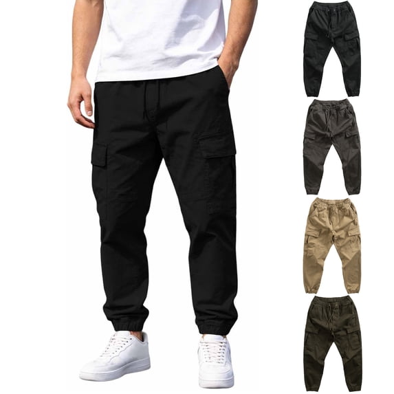 Tsivenald Mens Jogger Cargo Pants Drawstring Elastic Waist Work Pants Fabric Hiking Pants Workout Tactical Joggers Sweatpants for Men