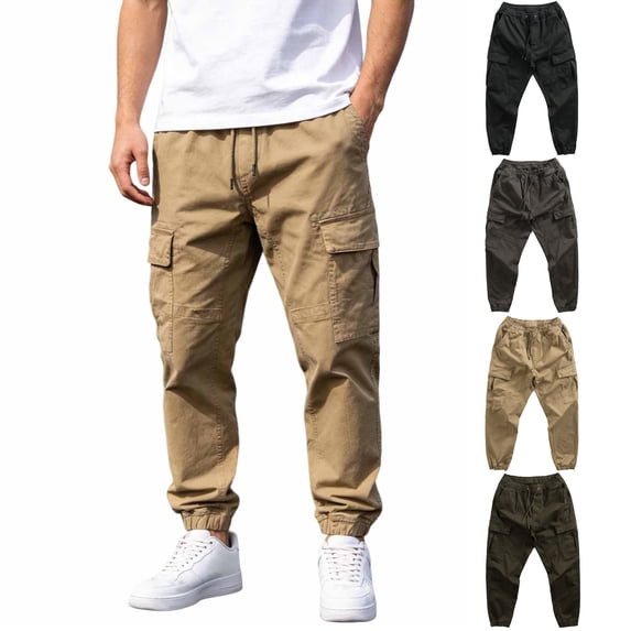 Tsivenald Mens Jogger Cargo Pants Drawstring Elastic Waist Work Pants Fabric Hiking Pants Workout Tactical Joggers Sweatpants for Men