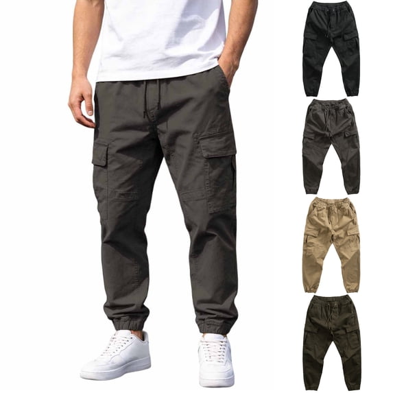 Tsivenald Mens Jogger Cargo Pants Drawstring Elastic Waist Work Pants Fabric Hiking Pants Workout Tactical Joggers Sweatpants for Men