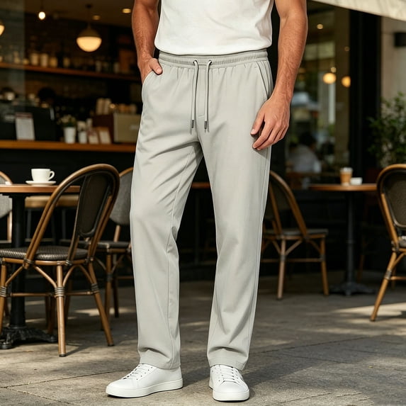 Tsivenald Mens Loose Straight Leg Athletic Pants Elastic Waist Simple Drawstring Soft Mid Weight Fabric Versatile Daily Lounge Bottoms