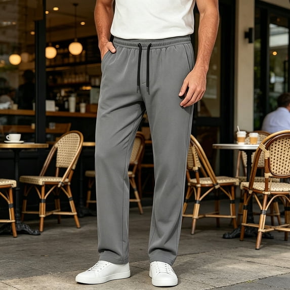 Tsivenald Mens Loose Straight Leg Athletic Pants Elastic Waist Simple Drawstring Soft Mid Weight Fabric Versatile Daily Lounge Bottoms