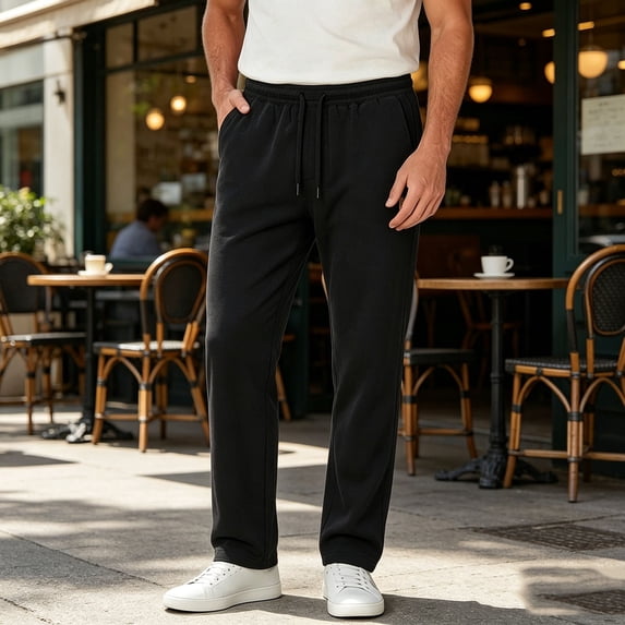 Tsivenald Mens Loose Straight Leg Athletic Pants Elastic Waist Simple Drawstring Soft Mid Weight Fabric Versatile Daily Lounge Bottoms