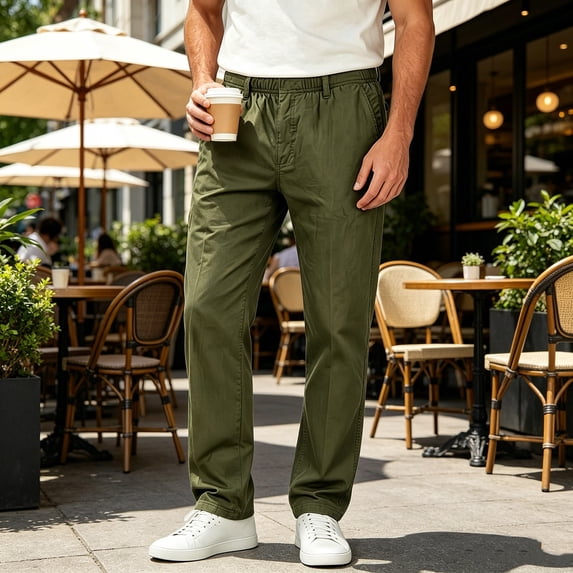 Tsivenald Mens Straight Leg Chino Pants Elastic Stretch Waistband Hidden Drawstring Wrinkle Resistant Office Everyday Trousers