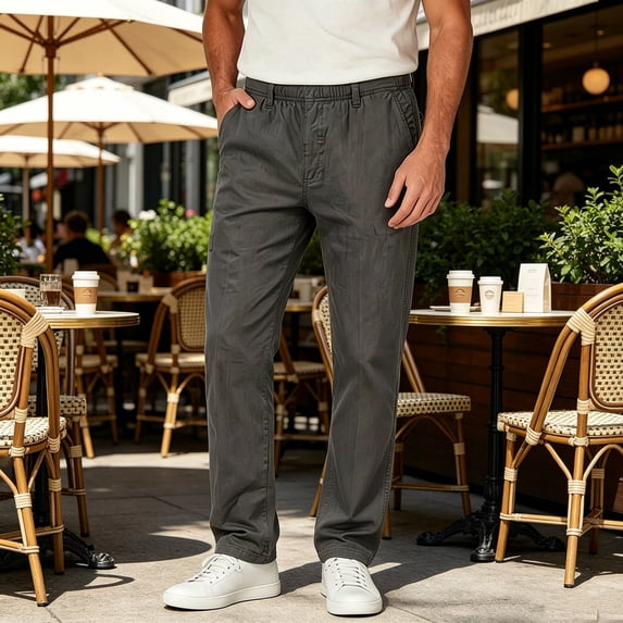 Tsivenald Mens Straight Leg Chino Pants Elastic Stretch Waistband Hidden Drawstring Wrinkle Resistant Office Everyday Trousers