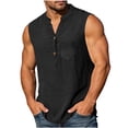 thumbnail image 1 of Tsivenald Mens Tank Tops Button Placket Sleeveless Loose Fit Pullover Shirts Crinkle Fabric with Chest Pocket Casual Tank Top for Men, 1 of 9