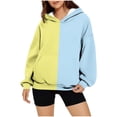 thumbnail image 1 of Tsivenald Pullover Hoodie Half And Half Solid Color Split Patchwork Long Sleeve Sweatshirts Relaxed Loose Fit Casual Tops for Women with Kangaroo Pocket Womens Loungewear, 1 of 4