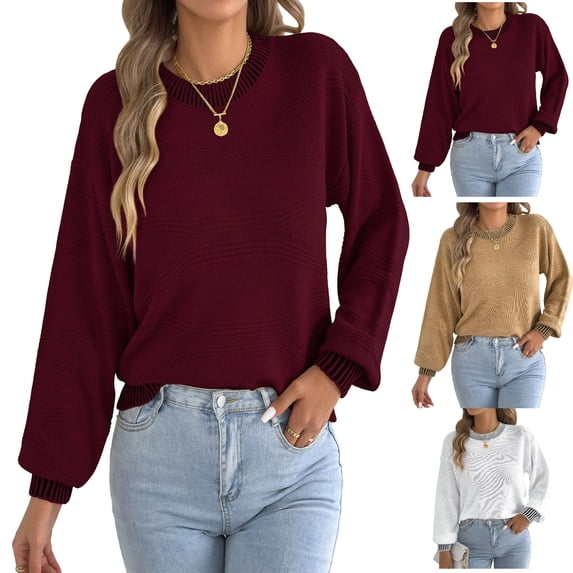 Tsivenald Sweaters for Women Crew Neck Long Sleeve Lightweight Tops Casual Trendy Fall Outfits Fashion Winter Clothing Dressy Shirts