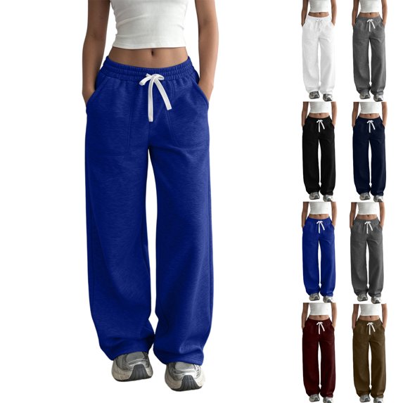 Tsivenald Sweatpants for Women Wide Leg Sweatpants Lounge High Waisted Pants with Pockets and Drawsting Casual Loose Baggy Trousers Comfort Workout Pants Size S-XXL