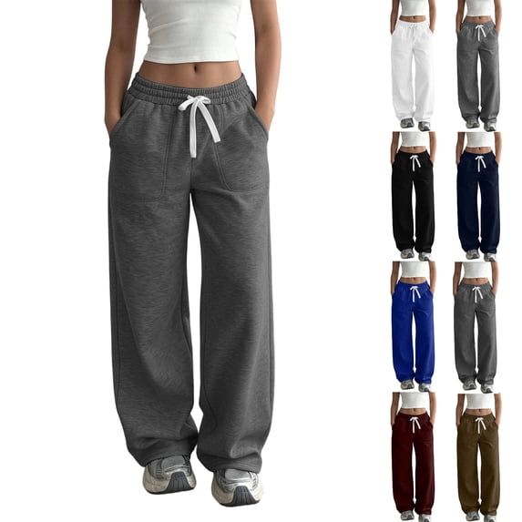 Tsivenald Sweatpants for Women Wide Leg Sweatpants Lounge High Waisted Pants with Pockets and Drawsting Casual Loose Baggy Trousers Comfort Workout Pants Size S-XXL
